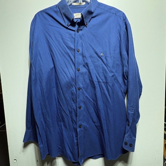 Orvis Other - Orvis Shirt Mens XL Blue Black Micro Check Cotton Long Sleeve Button Down Pocket